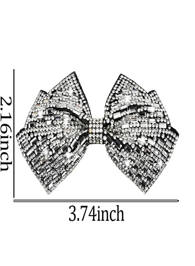 Kefley Rhinestone Bow Hair Barrette Bling Bowknot Clips Hairpin Silver White Crystal Barrettes Decorative Ponytail Holders Glittering Rhinestone Hair Bows Metal French Barrette - Image 2